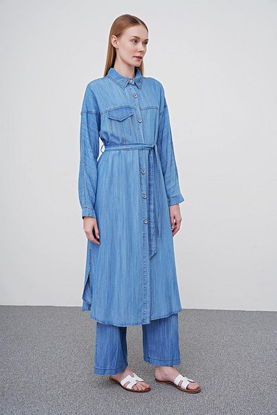 Zühre Guler cămașă din denim și talie cu curea - Wear Out GÇ-0173
