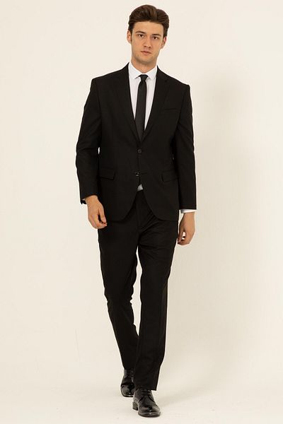 SÜVARİ Slim Fit Straight Black Suit Dress
