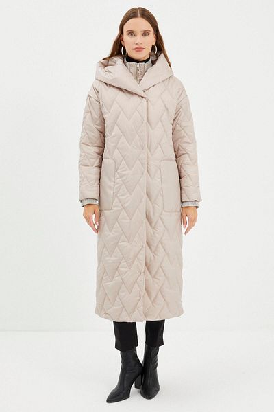 Zühre Hooded Quilted Stone Coat with Large Pockets 13352