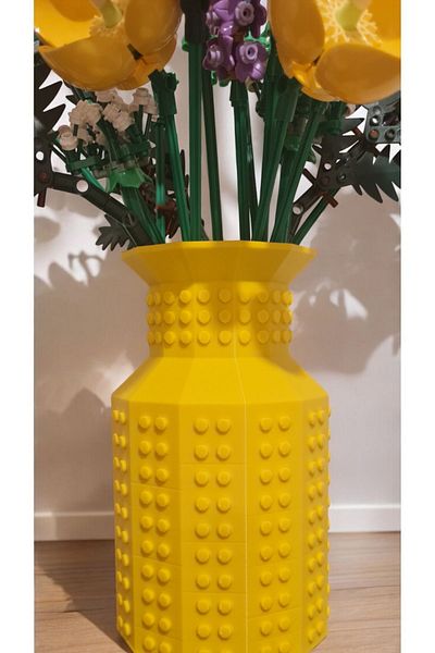 Maflen Lego Flower Compatible Special Design Decorative Vase Bioplastic Yellow (FLOWERS NOT INCLUDED)