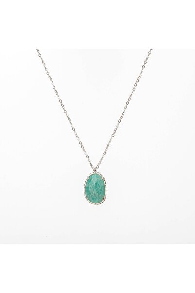 Paleo Amazonit Taşı Doğal Taş Çelik Kolye