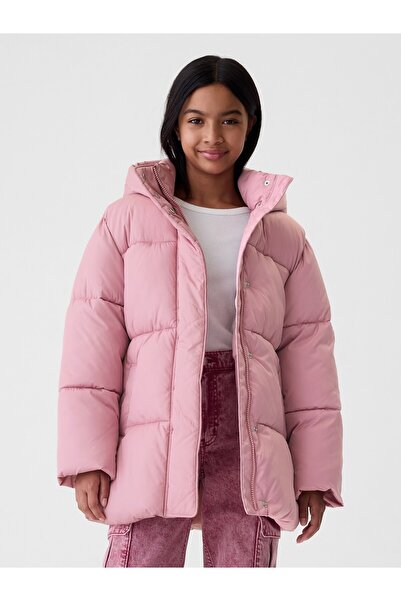 GAP Kız Çocuk Pembe Geri Dönüştürülmüş Heavyweight PrimaLoft® Puffer Şişme Mont