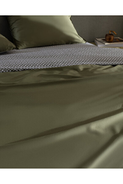 Madame Coco Dennie Single 100% Cotton Printed Satin Duvet Cover Set - Khaki