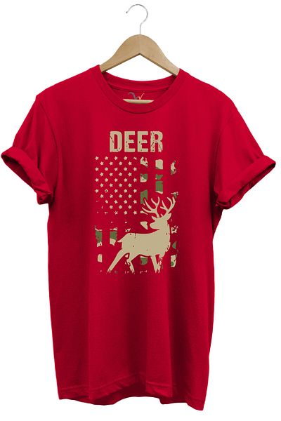 WİDİ Hunting Hunter Deer Hunting Deer Hunt Printed Camouflage Pattern Regular Fit Red T-Shirt
