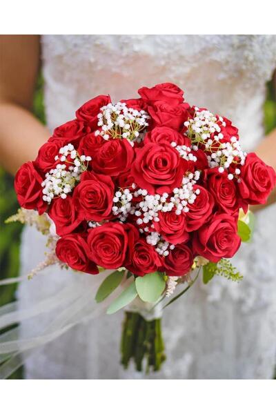 Nettenevime Yapay Çiçek Kırmızı Gül 12 Adet Tek Dal 50cm