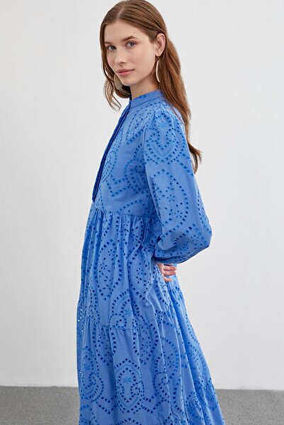 Zühre Μακρύ μπλε φόρεμα με μοτίβο γιακά Judge E-0350
