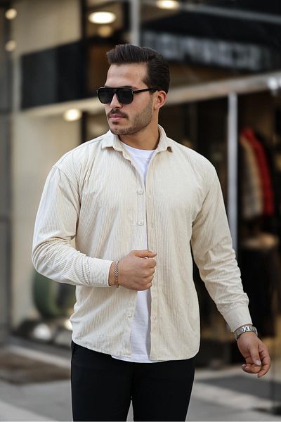Valiberta Men's Velvet Corduroy Shirt - Ecru