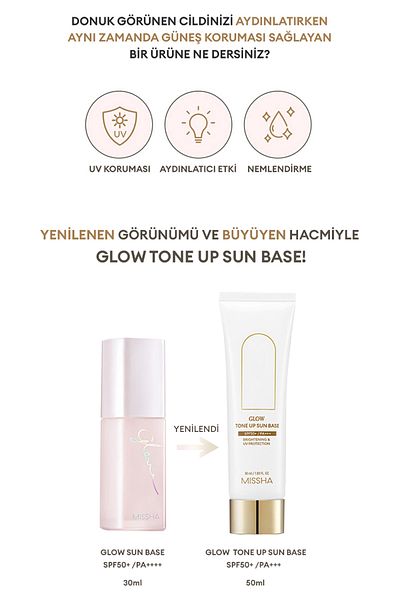 Missha قاعدة شمس متوهجة 50 مل - قاعدة مكياج ذات مظهر ناعم ومشرق ولامع بعامل حماية من الشمس SPF50+/PA++++