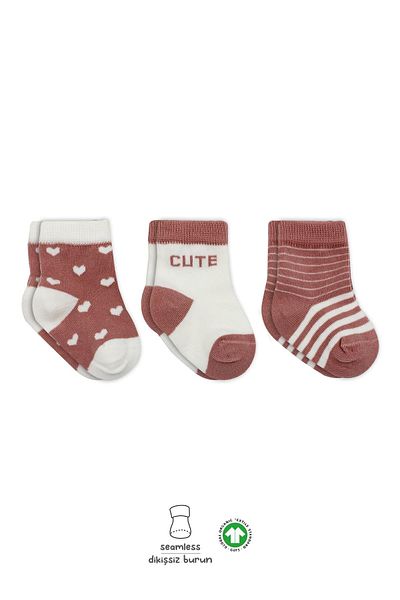 Bistyle Organic Seamless 3-Piece Cute Stars Combed Cotton Socket Baby Socks 0-3 Months