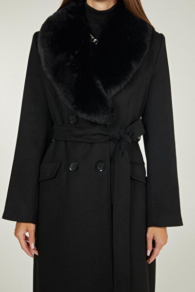 Zühre Collar Fur Detailed Black Coat 12358