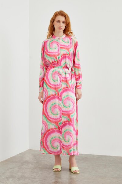 Zühre Rochie lungă cu model roz - E-0400