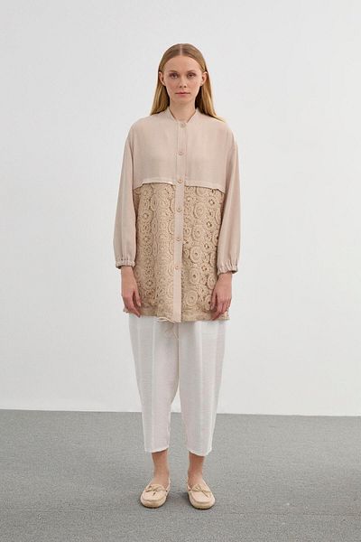 Zühre Embroidered Beige Jacket C-0094