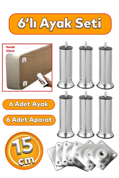 Badem10 Furniture Sofa Bed Base Sofa Bed Sofa Bed M8 Apparatus Set of 6 Chrome 15 Cm Metal Raising Leg Legs