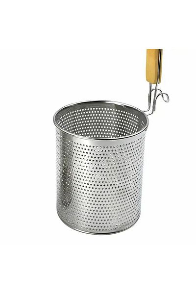 EveFix Wood Handle Chips Frying Pasta Boiling Stainless Steel Basket Food Dough Vegetable Boiling Strainer
