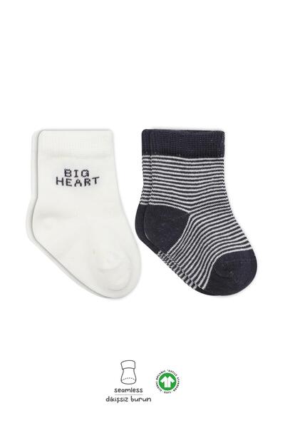 Bistyle Organik Bebek Çocuk Dikişsiz 2li Big Heart Penye Soket Çorap