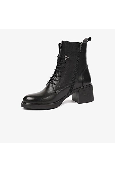 Greyder 59127 Kadın Hakiki Deri Bağcıklı Kenarı Fermuarlı Kalın Topuk Chıc Bot