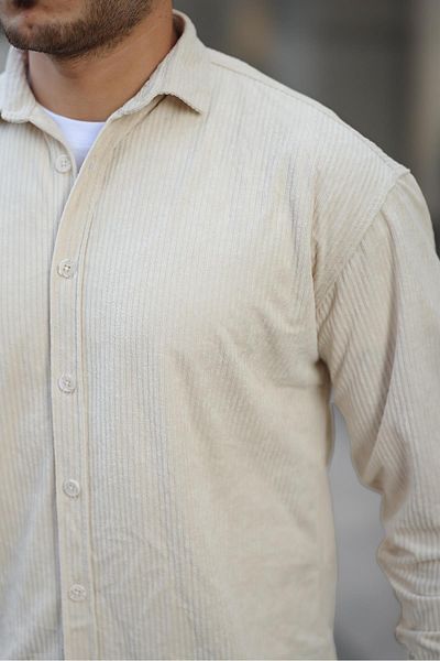 Valiberta Men's Velvet Corduroy Shirt - Ecru