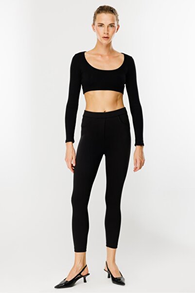 accort Kalın Kumaş Yüksek Bel Tayt Pantolon - SİYAH