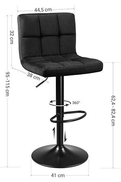SONGMICS 2li Set Kadife Bar Tabureleri, Yüksekliği Ayarlanabilir Döner Tabureler, Mutfak Sandalyeler