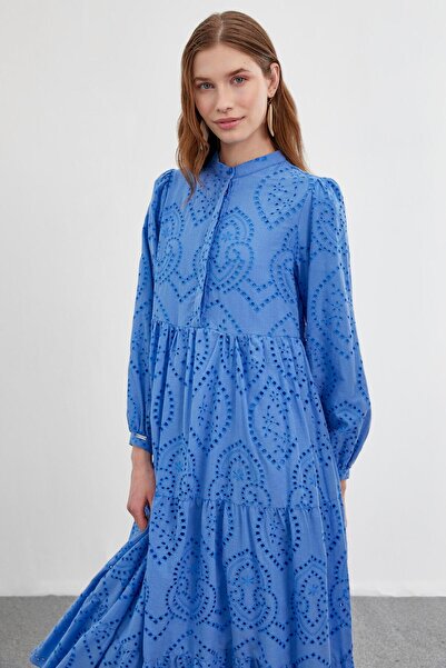 Zühre Μακρύ μπλε φόρεμα με μοτίβο γιακά Judge E-0350