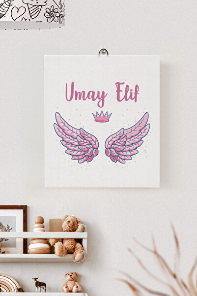 Lilabio İsme Özel Çocuk Odası Kanvas Tablo Melek (17x21 Cm)