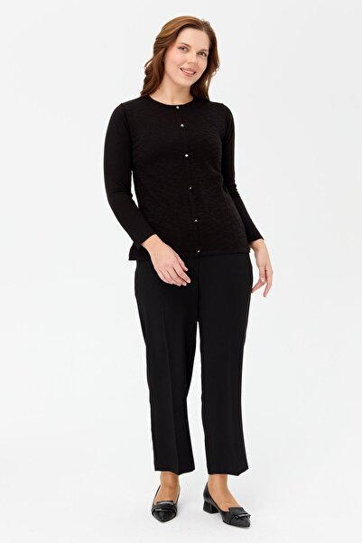 accort Büyük Beden Desenli Triko Kazak-SİYAH