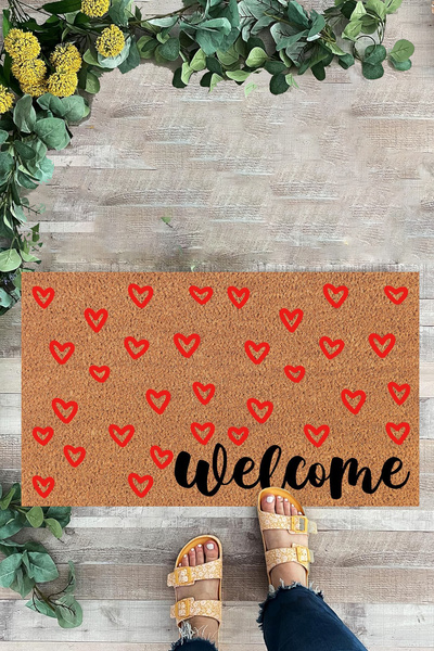 KARMAT سجادة أرضية بنمط قلب، سجادة أمامية للباب الداخلي والخارجي