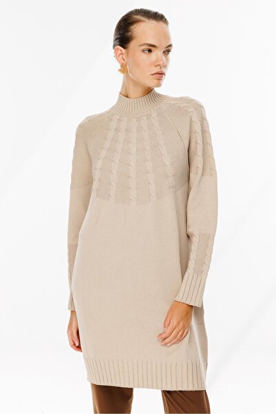 accort Saç Örgü Kombinli Triko Tunik-TAŞ