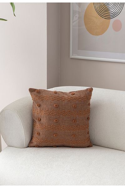 BUGİ HOME COLLECTİON Κάλυμμα μαξιλαριού από λινό κεντημένο γεωμετρικό 43x43cm, Διακοσμητικό κάλυμμα μαξιλαριού