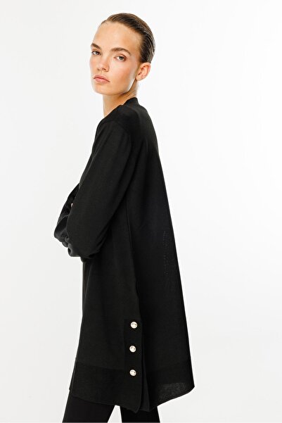 accort Yanları Düğmeli Triko Tunik-SİYAH