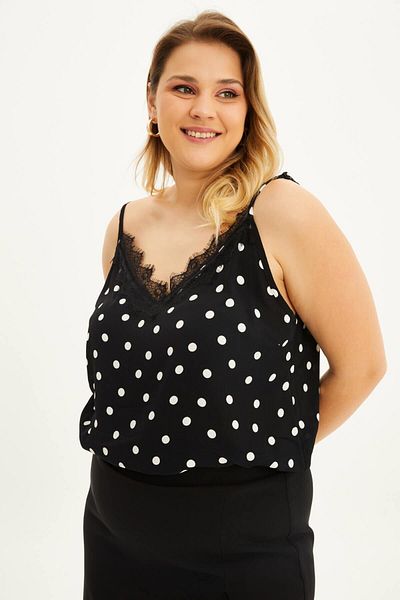 MYLİNE Lace Rope Strap Polka Dot Blouse