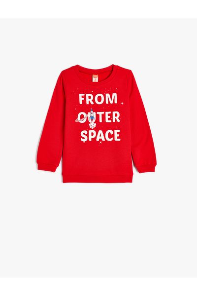 Koton Crew Neck Cotton Sweatshirt - Long Sleeve and Slogan Printed