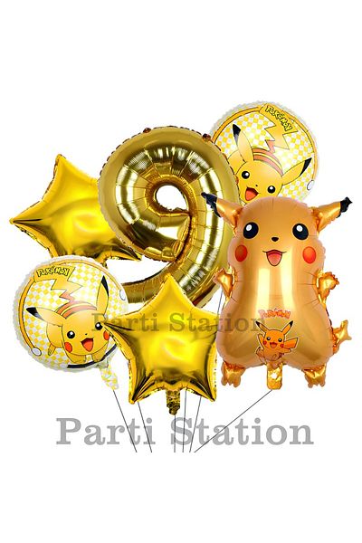 Parti Station Pokemon Pikachu Concept 9 Year Old Birthday Balloon Set Pokemon Pikachu Foil Balloon Set
