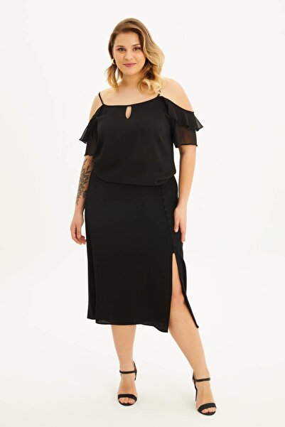 MYLİNE Kolları Pencereli Fırfırlı Bluz