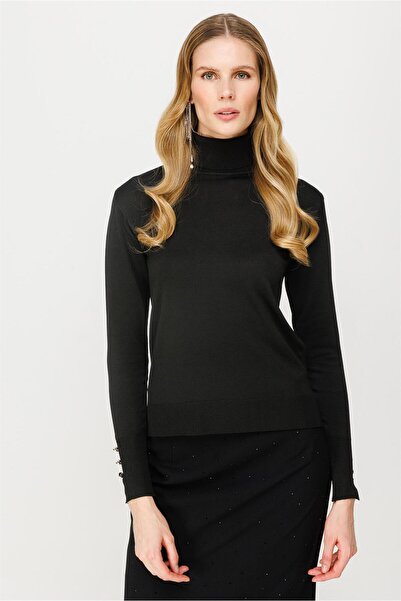 accort Tam Balıkçı Basic Triko Kazak-SİYAH