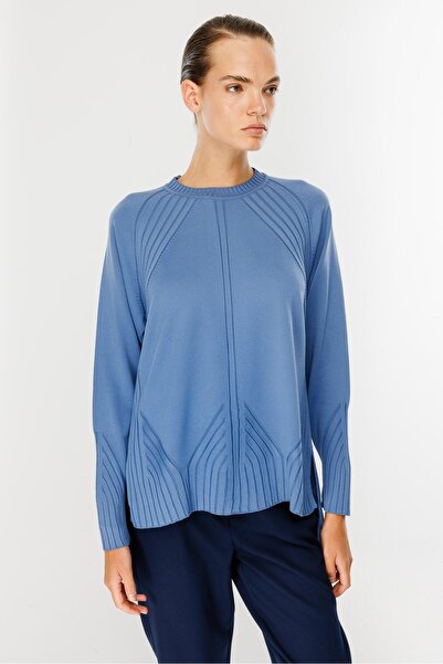 accort Kendinden Desenli Triko Kazak-İNDİGO