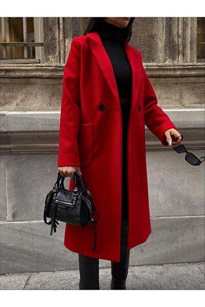 Bella Breeze Women's Bag Pocket Detailed Lined Double Button Stamp Coat