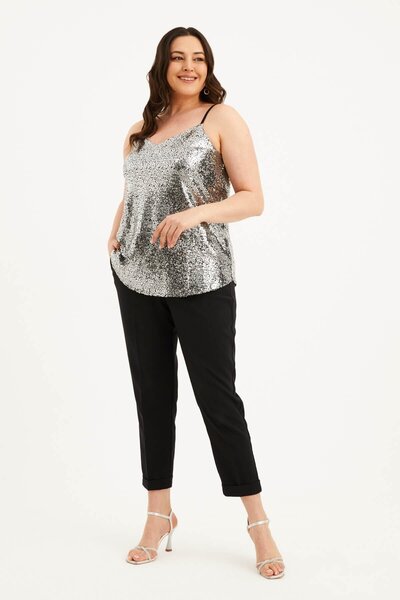 MYLİNE Astarlı İp Askılı Payetli Bluz