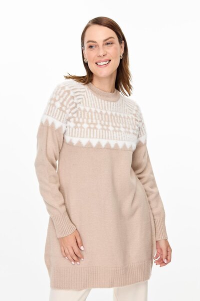 accort Desen Geçişli Triko Tunik-TAŞ