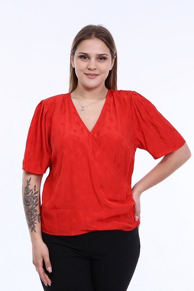 MYLİNE Padded Pleat Detail Wrap Blouse