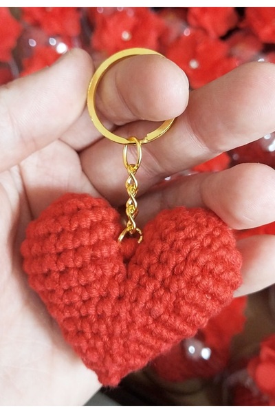 Masal Kırtasiye & Hediyelik Eşya 10 Adet Amigurumi Kırmızı Kalp  Anahtarlık Öğretmenler Anneler günü Sevgililer günü Yılbaşı Hediyesi