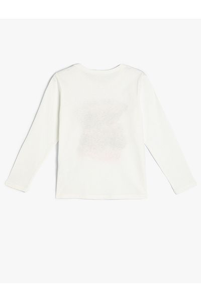 Koton Tricou pentru fete cu maneca lunga - Ecru 5wkg10233ak