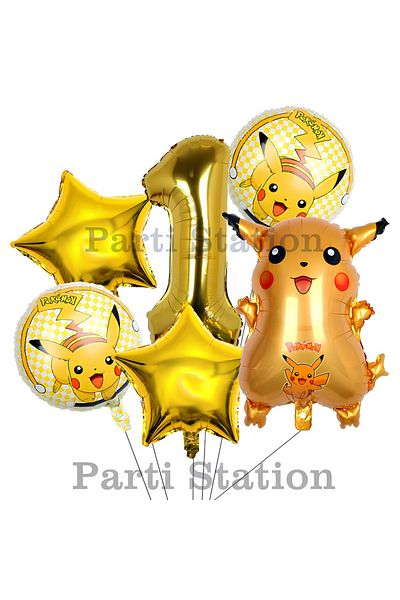 Parti Station 1 Year Old Birthday Pokemon Pikachu Balloon Set - Foil and Balloon