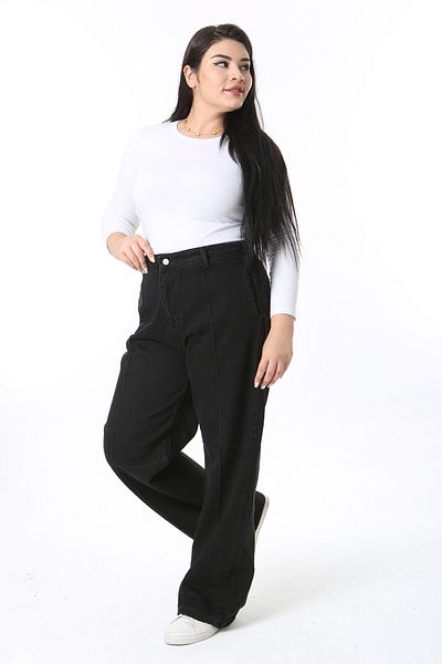 Şans Γυναικείο Ψηλόμεσο Τζιν Παντελόνι Plus Size Μαύρο γρασίδι 65N38400