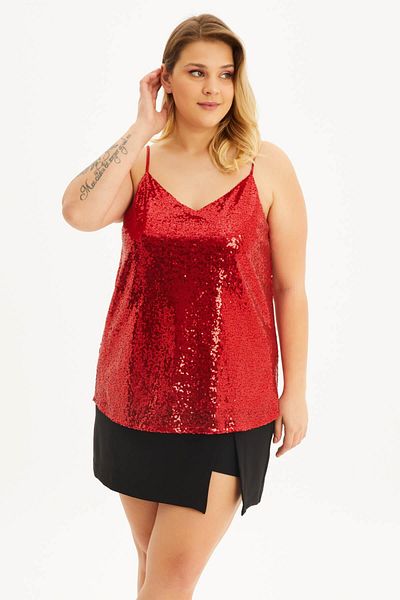MYLİNE Lined Rope Strap Sequined Blouse