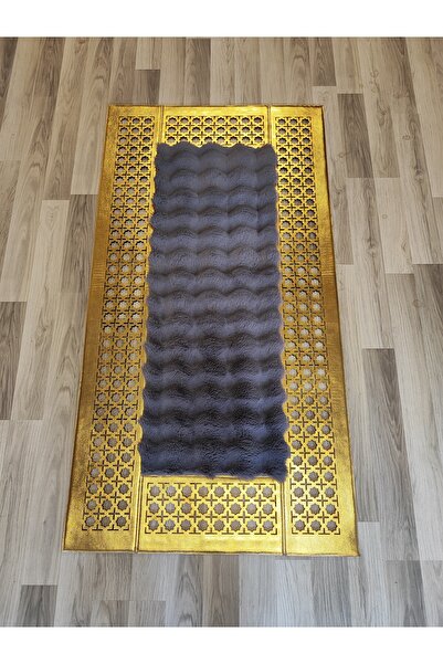 KuzeyCarpet Lazer Kesimli Gold Varaklı Antrasit Renkli Ponponlu Peluş Halı