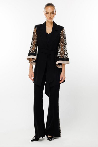Moda İlgi Black Modailgi Long Jacket - A-Line Sleeves and Laced