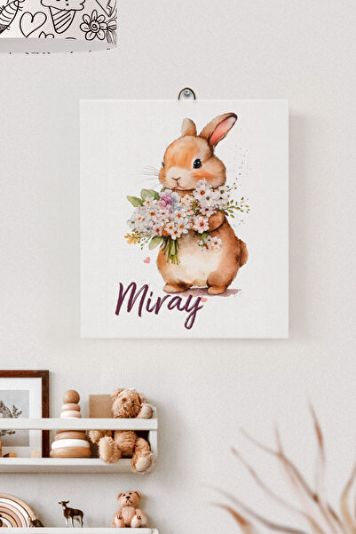 Lilabio İsme Özel Çocuk Odası Kanvas Tablo Tavşan (17x21 Cm)