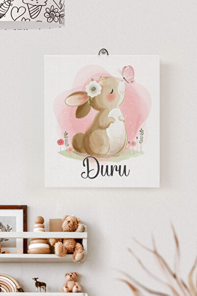 Lilabio İsme Özel Çocuk Odası Kanvas Tablo Tavşan (17x21 Cm)