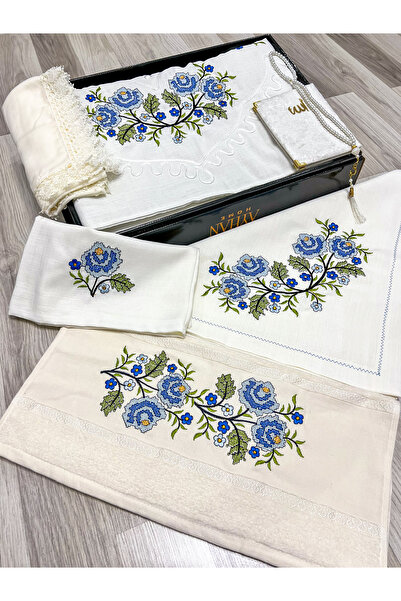 AYENNA 7 Parça Etamin İşlemeli Kutulu Seccade Takımı Çeyizlik Bohçalık Gelin ...